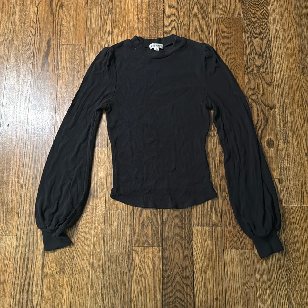 *Last Chance Price* Wild Honey Black Balloon Sleeve Ribbed Fitted Top